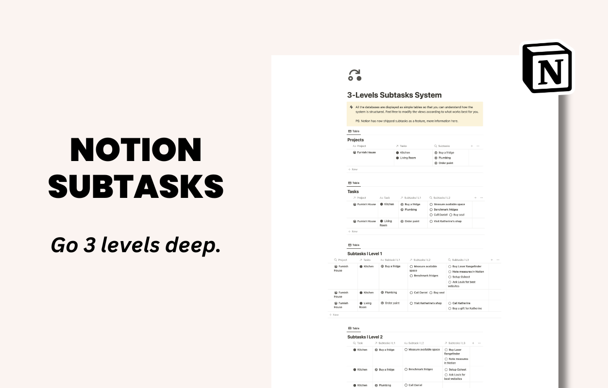Notion subitems system free easy to use template